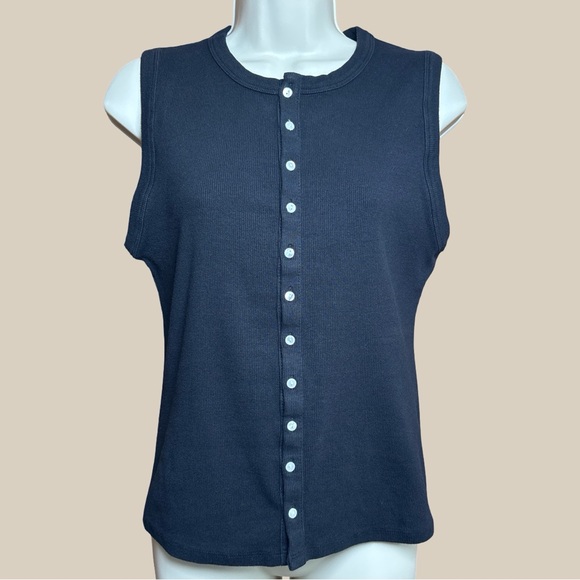 Abercrombie & Fitch Women’s Black Ribbed Button Down Sleeveless Tank Top SZ M - Picture 2 of 5